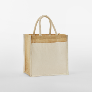 W483 Sac fourre-tout Midi en toile de jute amidonnée naturellement, poche en coton — Naturel