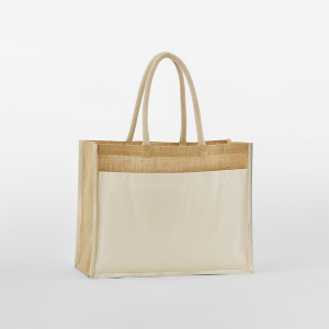 W480 Cabas en toile de jute amidonnée naturellement, poche en coton — Naturel