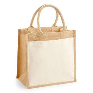 W426 Petit sac fourre-tout en jute avec poche en coton — Naturel