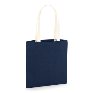 W801C Sac biologique réutilisable EarthAware® - Anses de couleur différente — Marine française/Naturel